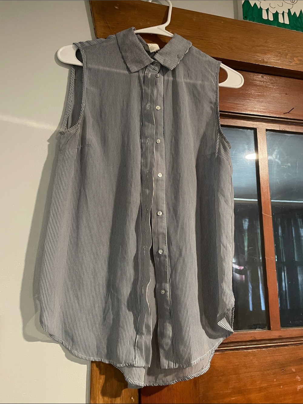 H&M Sleeveless Pinstripe Button-Down Shirt in Blue and White